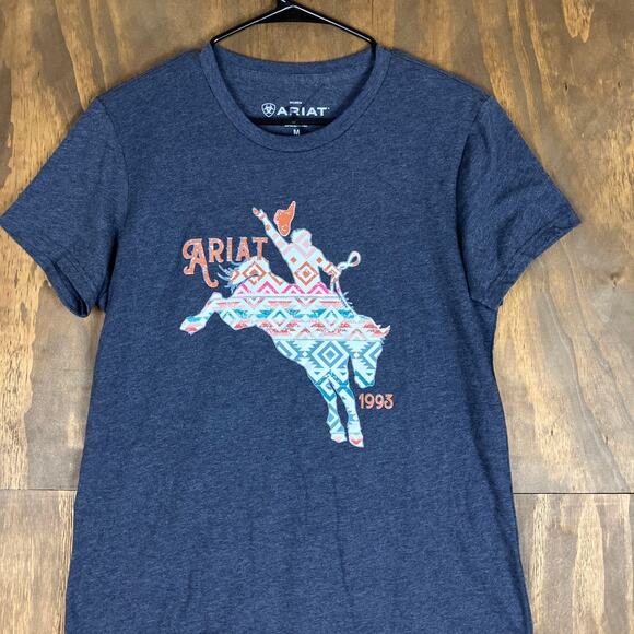 Ariat Womens Shirt Blue Geo Bronc Short Sleeve Cotton Blend Medium - Picture 2 of 11